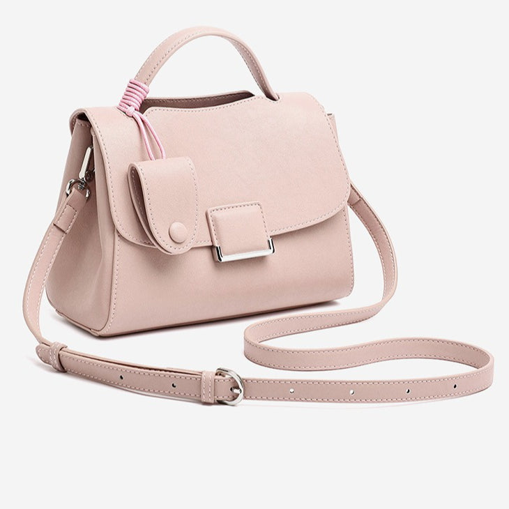 Women's Genuine Leather Square Flap Bag with Magnetic Closure