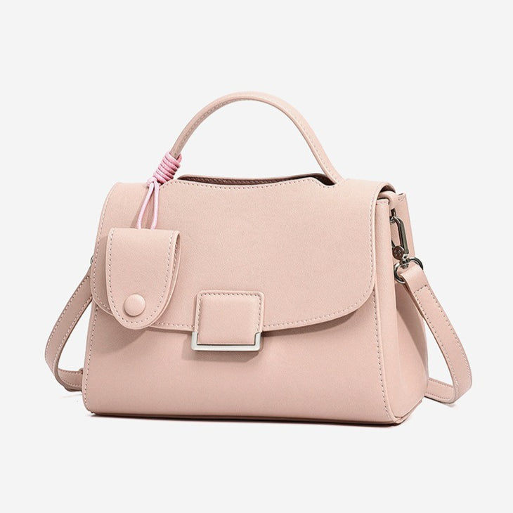 Women's Genuine Leather Square Flap Bag with Magnetic Closure
