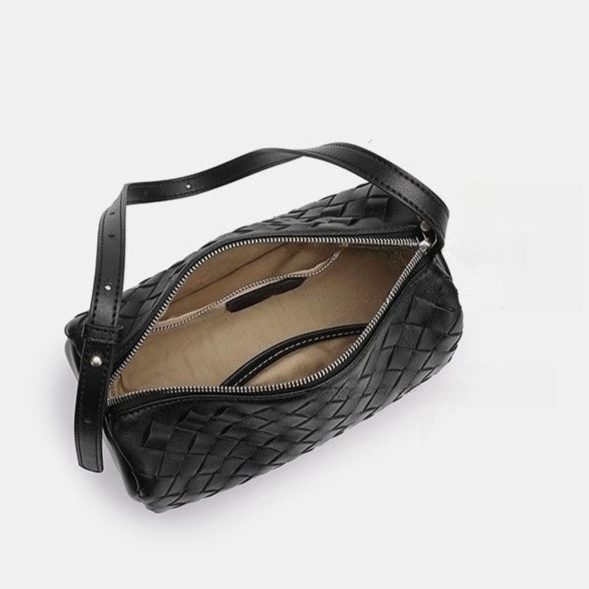 Women's Woven Sheepskin Baguette Bag with Adjustable Strap