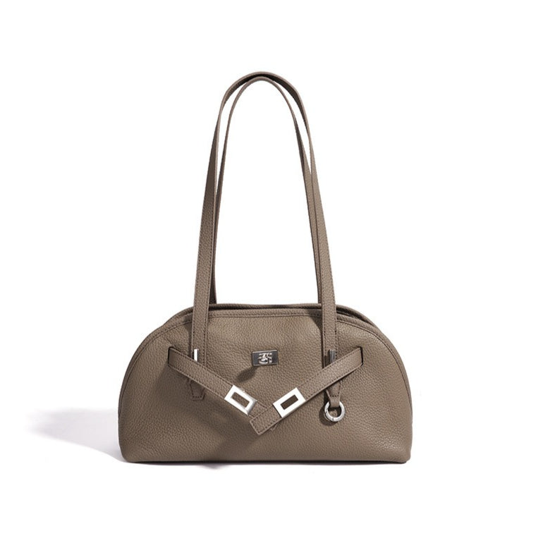 Women's Pebbled Cowhide Half-Moon Tote Bag with Quilted Liner