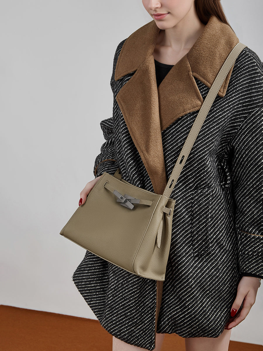 Women's Pebbled Cowhide Bucket Tote with Dual Straps
