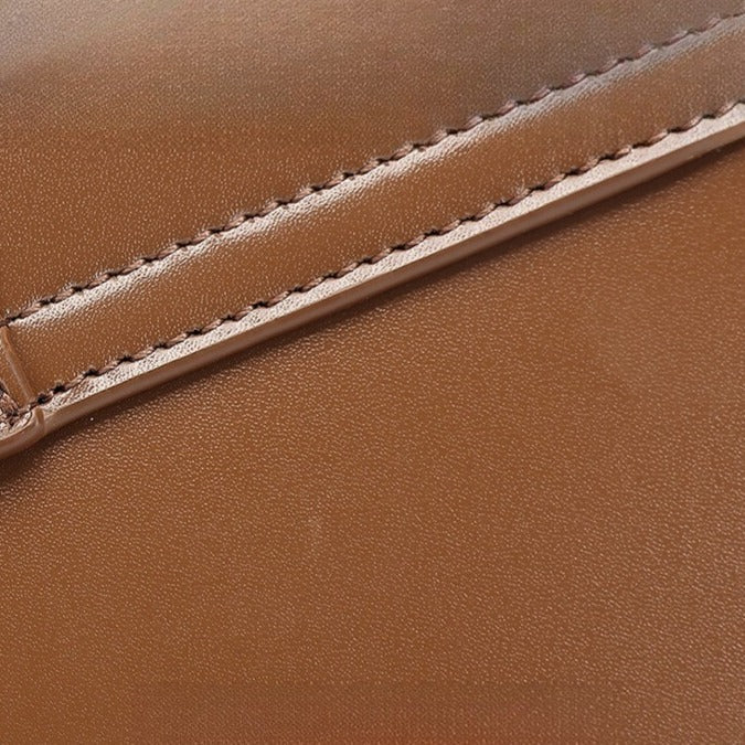 Women's Genuine Leather Vintage Baguette Shoulder Bag with Buckle