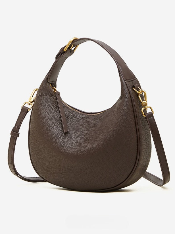 Women's Pebbled Cowhide Half-Moon Hobo Bag with Adjustable Strap