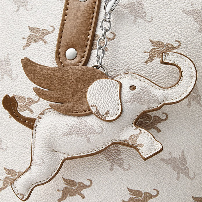 Women's Flying Elephant Printed Tote Bag with Detachable Charm