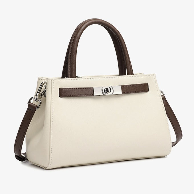 Women's Nappa Cowhide Turn-Lock Satchel with Detachable Strap