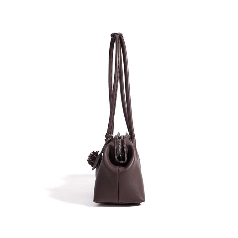 Women's Genuine Leather Curved Shoulder Clutch with Tassel Charm