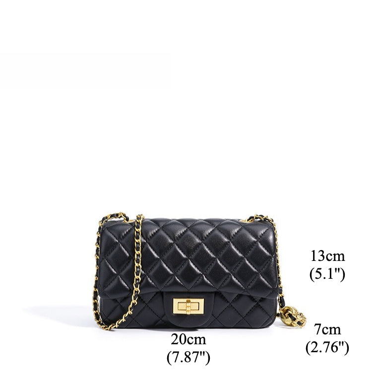 Women's Quilted Sheepskin Flap Bag with Adjustable Gold Chain