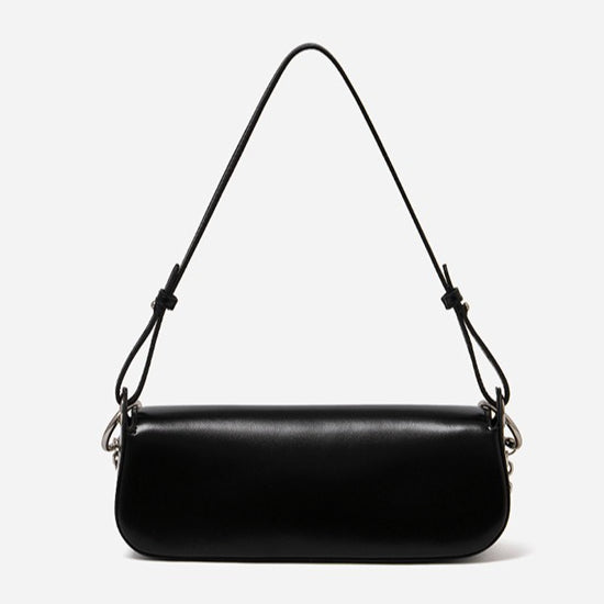 Women's Smooth Cowhide Silver-Buckle Baguette Shoulder Bag