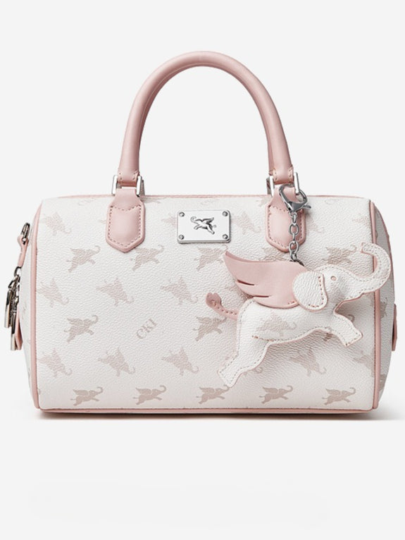 Women's Flying Elephant Monogram Mini Boston Bag with Charm