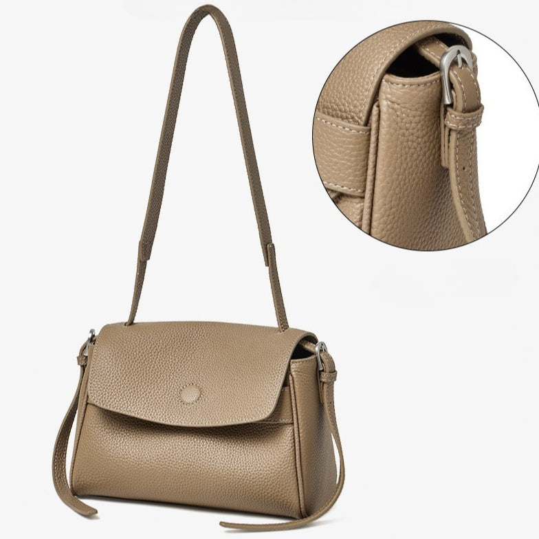 Women's Lychee-Grain Cowhide Flap Bag with Top Handle