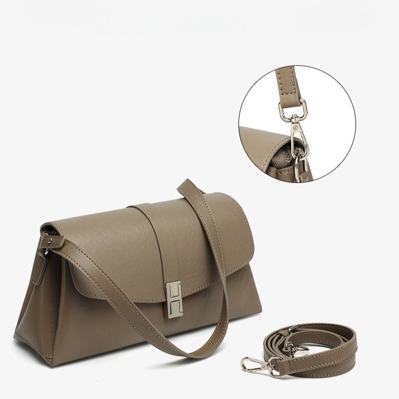 Women's Full-Grain Cowhide H-Buckle Flap Shoulder Bag