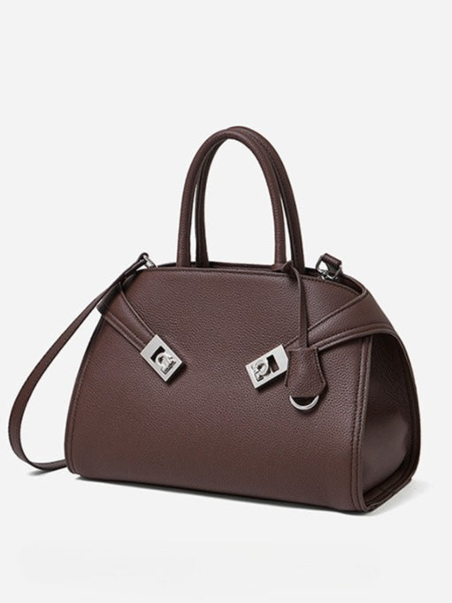Women's Lychee-Grain Cowhide Double-Buckle Convertible Tote