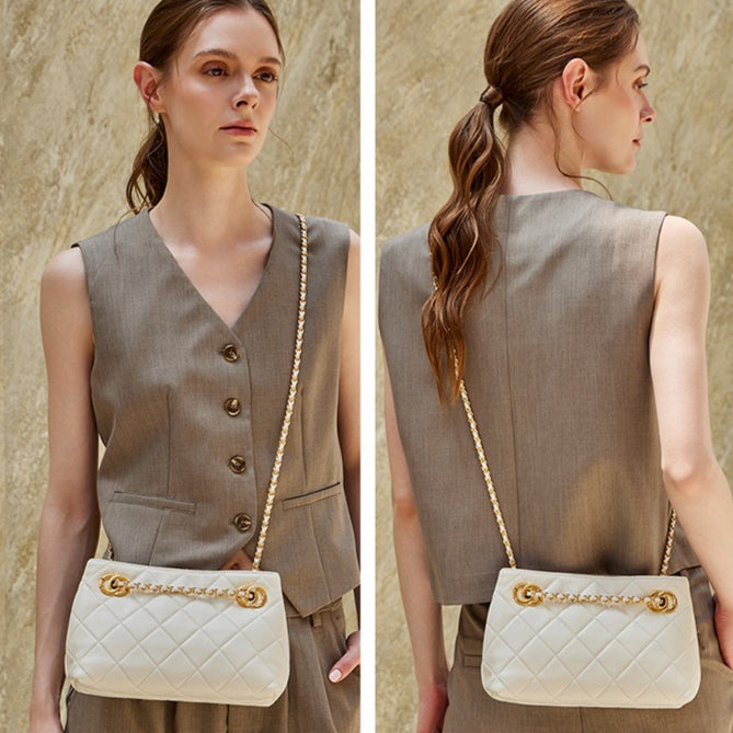Women's Quilted Sheepskin Chain Mini Tote Bag