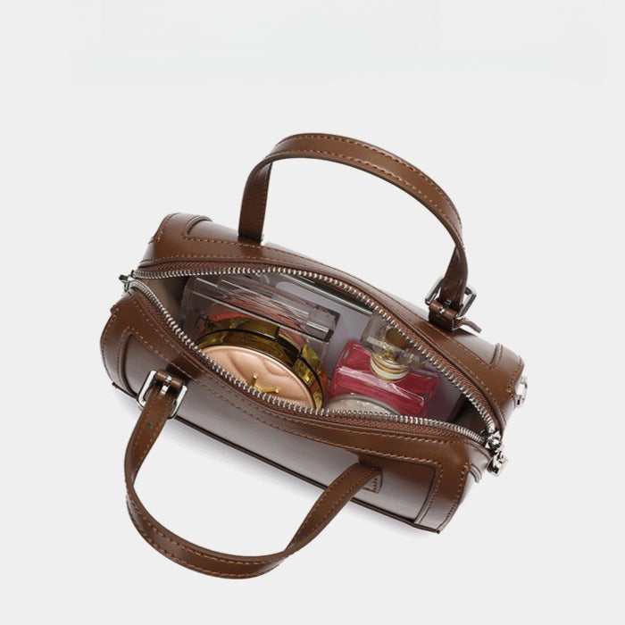 Women's Cowhide Retro Boston Barrel Bag with Adjustable Strap