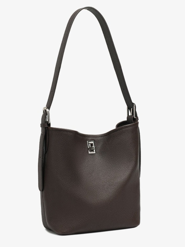 Women's Full-Grain Cowhide Sculpted Bucket Bag with Turn-Lock