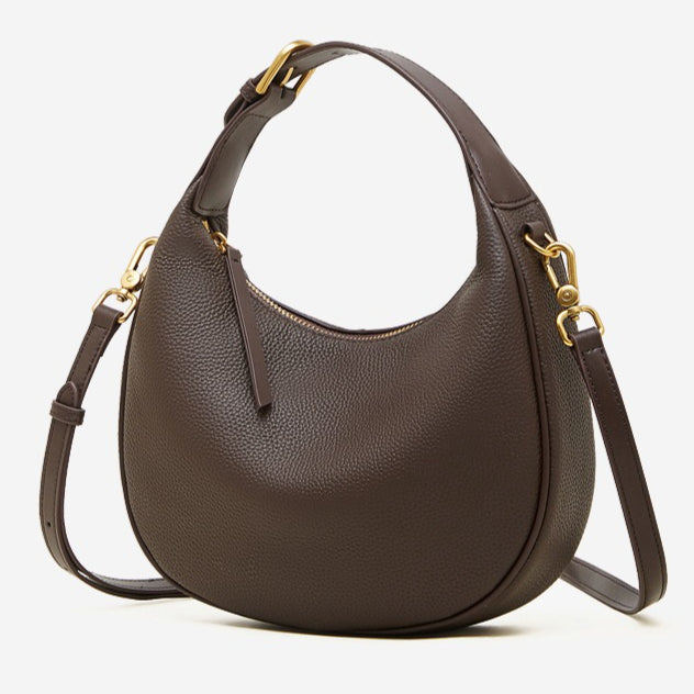 Women's Pebbled Cowhide Crescent Hobo Bag with Convertible Strap