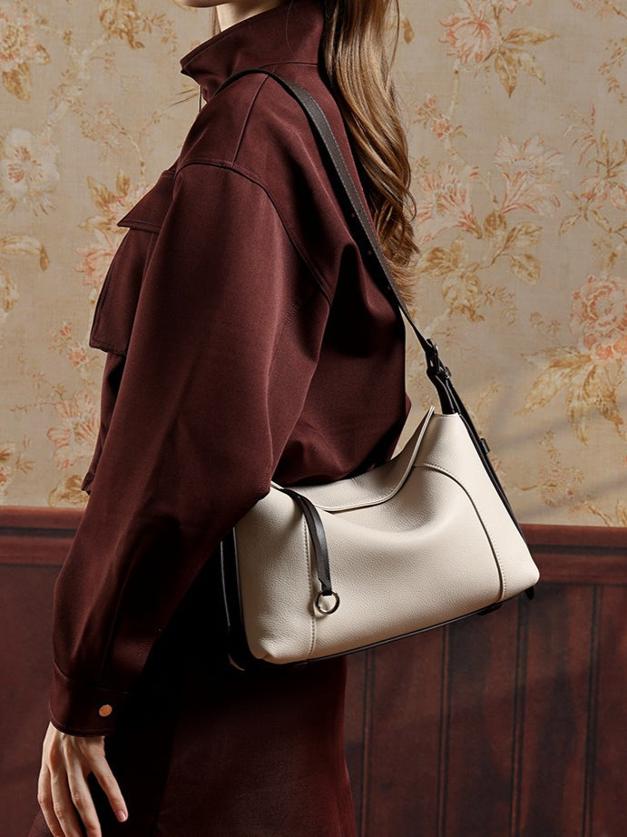 Women's Milled Cowhide Geometric Shoulder Bag with Ring Detail