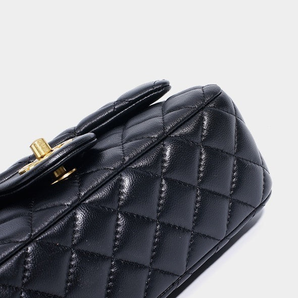 Women's Quilted Sheepskin Flap Bag with Adjustable Gold Chain