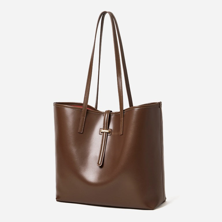 Women's Cowhide Tote Bag Set with Convertible Inner Pouch