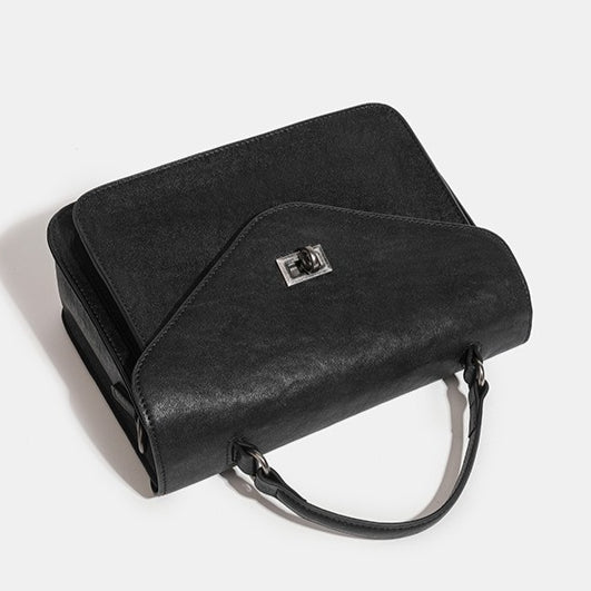 Women's Genuine Leather V-Flap Messenger Bag with Twist Lock
