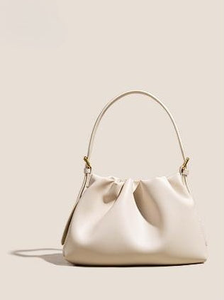 Women's Genuine Leather Ruched Cloud Clutch Bag with Detachable Strap
