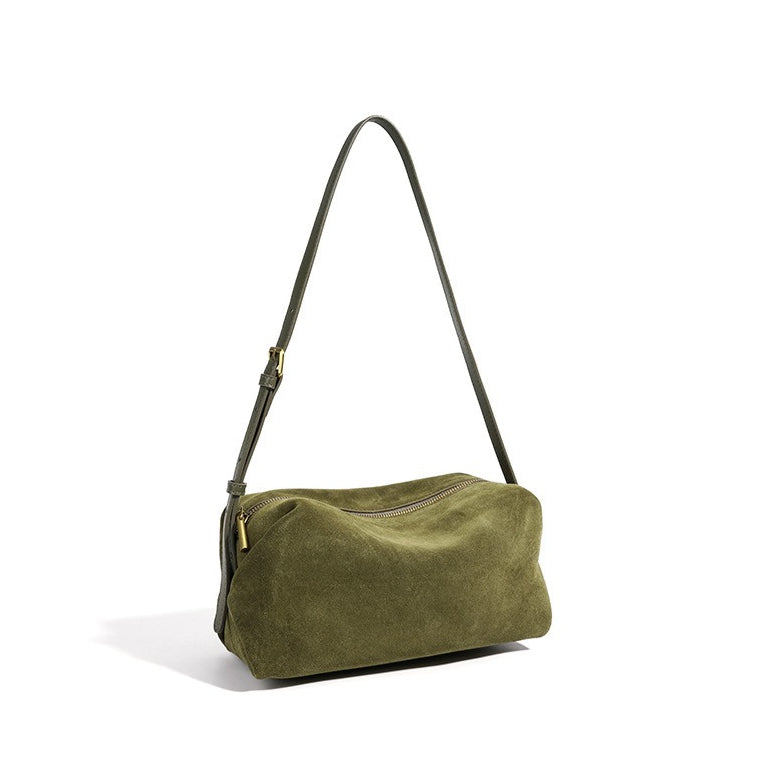 Women's Suede Leather Slouchy Clutch Bag with Adjustable Strap