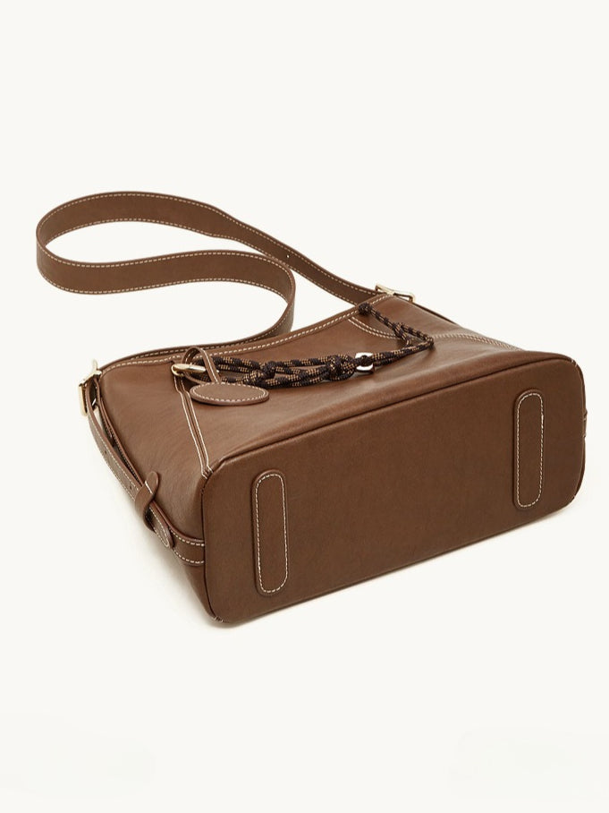 Women's Full-Grain Cowhide Contrast Stitch Hobo Bag