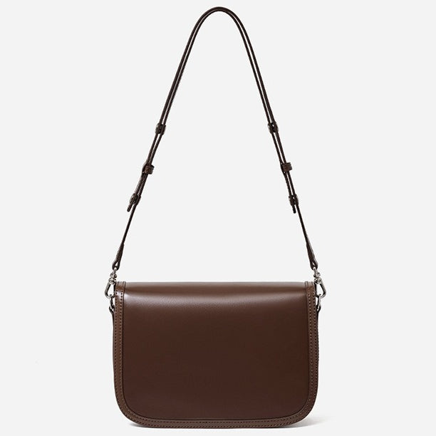 Women's Plain Cowhide Curved Satchel with Twist-Lock Closure