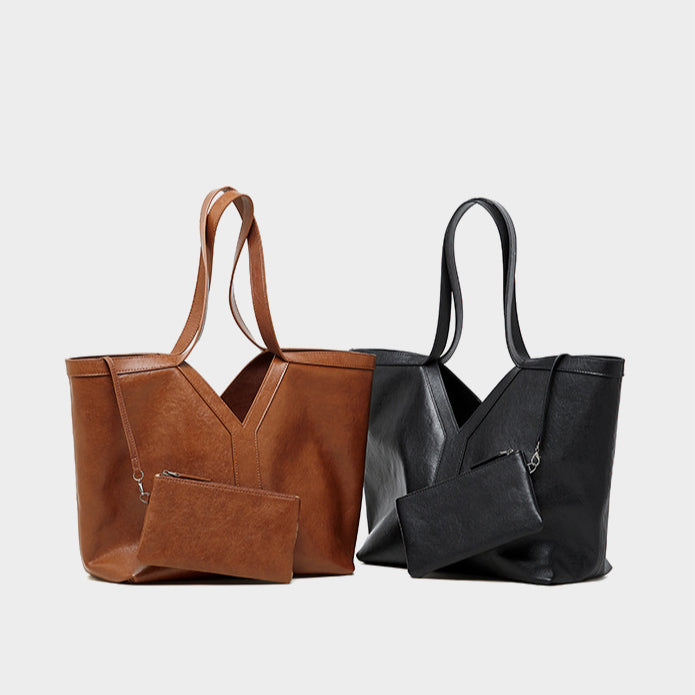 Women's Genuine Leather Open Top Vertical Tote Bag