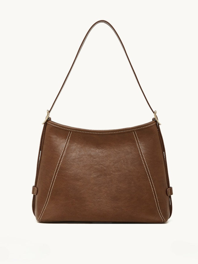 Women's Full-Grain Cowhide Contrast Stitch Hobo Bag