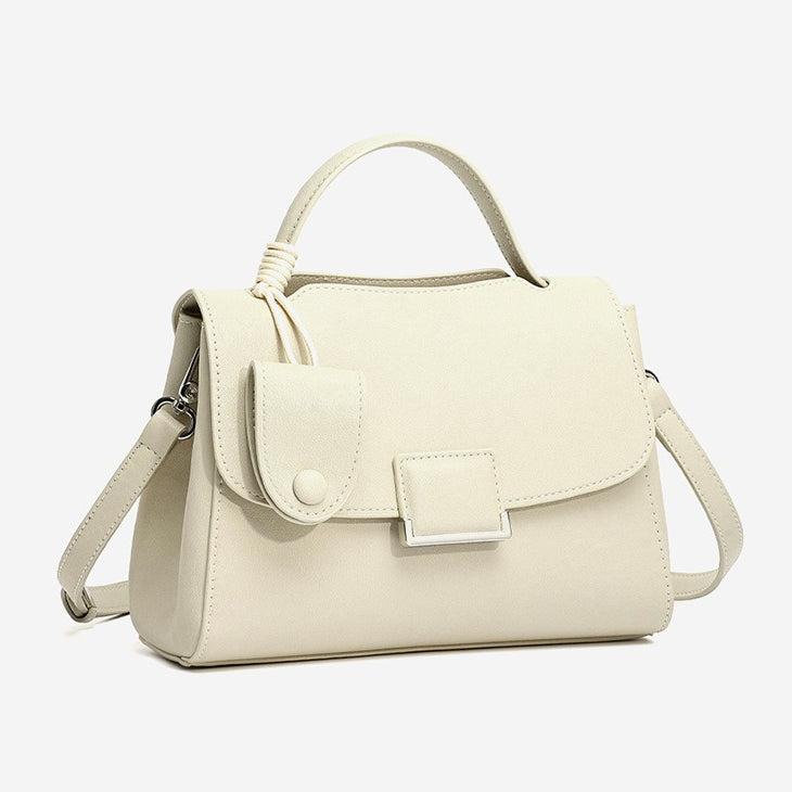 Women's Genuine Leather Square Flap Bag with Magnetic Closure