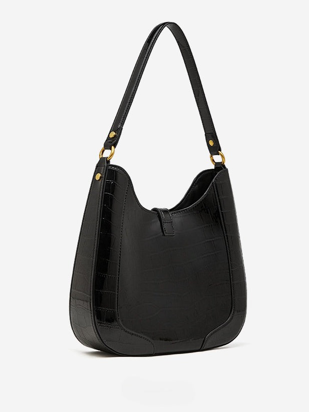Women's Croc-Embossed Genuine Leather Hobo Bag with Detachable Pouch