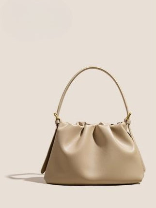 Women's Genuine Leather Ruched Cloud Clutch Bag with Detachable Strap
