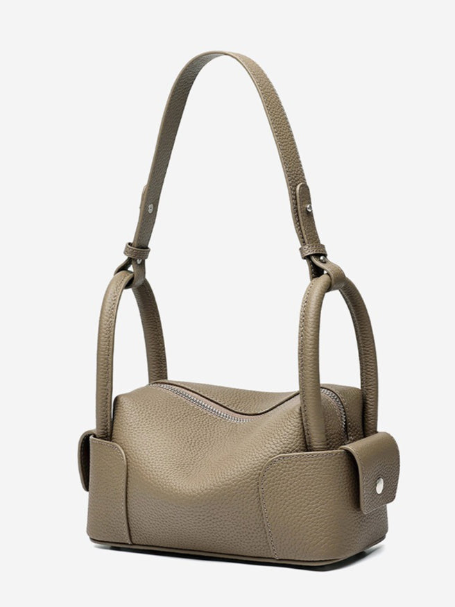 Women's Pebbled Cowhide Mini Boston Bag with Adjustable Strap