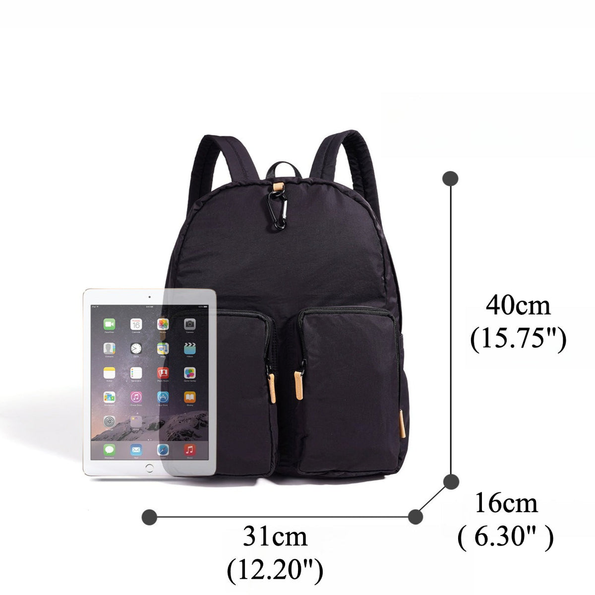 Women's Nylon Backpack with Genuine Leather Trim and Multiple Pockets