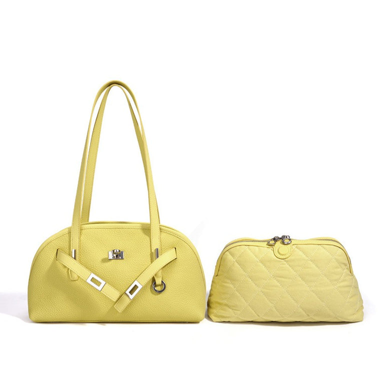 Women's Pebbled Cowhide Half-Moon Tote Bag with Quilted Liner