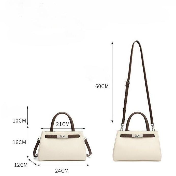 Women's Nappa Cowhide Turn-Lock Satchel with Detachable Strap