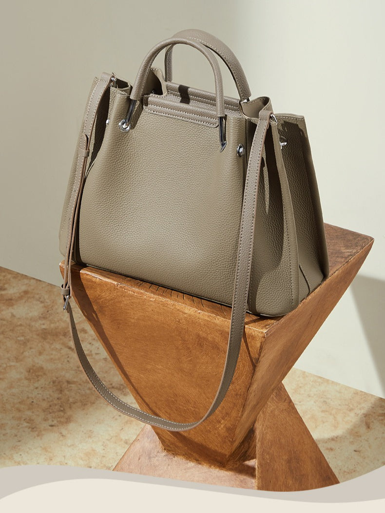 Women's Full-Grain Pebbled Cowhide Trapezoid Tote