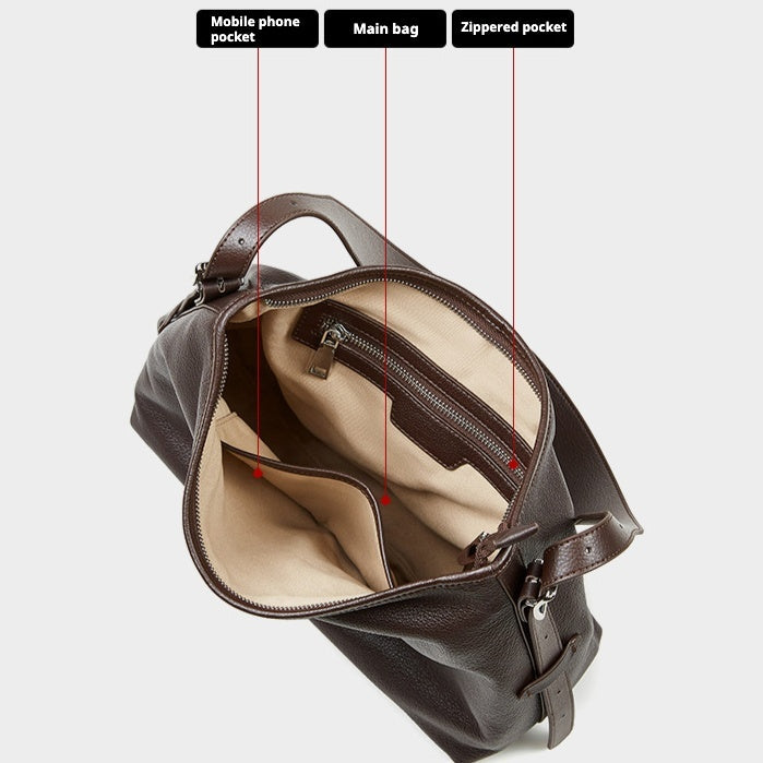 Women's Genuine Leather Retro Shoulder Tote Bag with Lock Detail