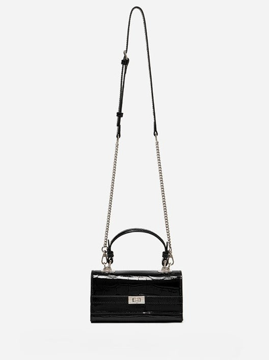 Women's Glossy Croc Cowhide Twist-Lock Envelope Bag
