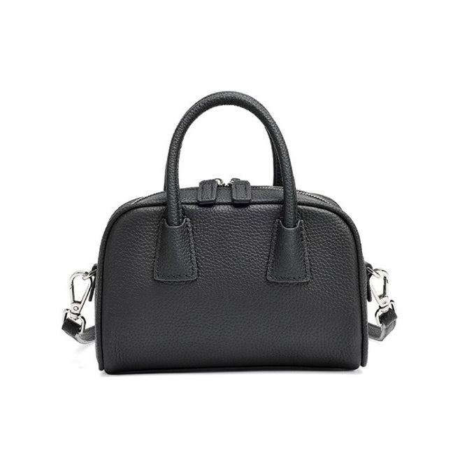 Women's Pebbled Cowhide Mini Boston Bag with Adjustable Strap
