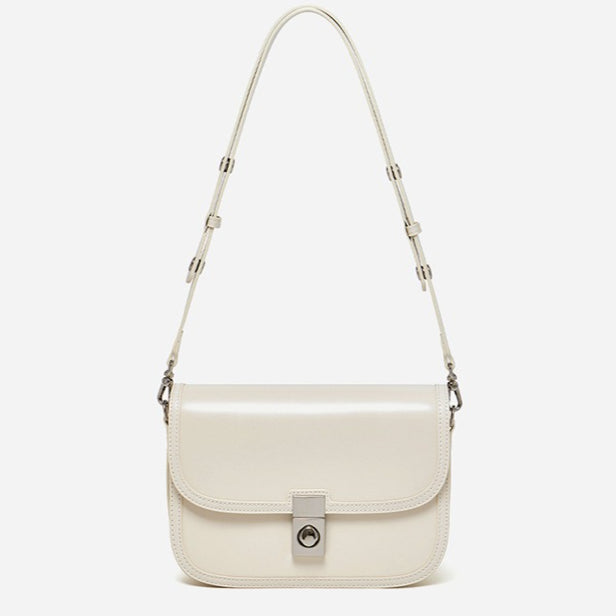 Women's Plain Cowhide Curved Satchel with Twist-Lock Closure