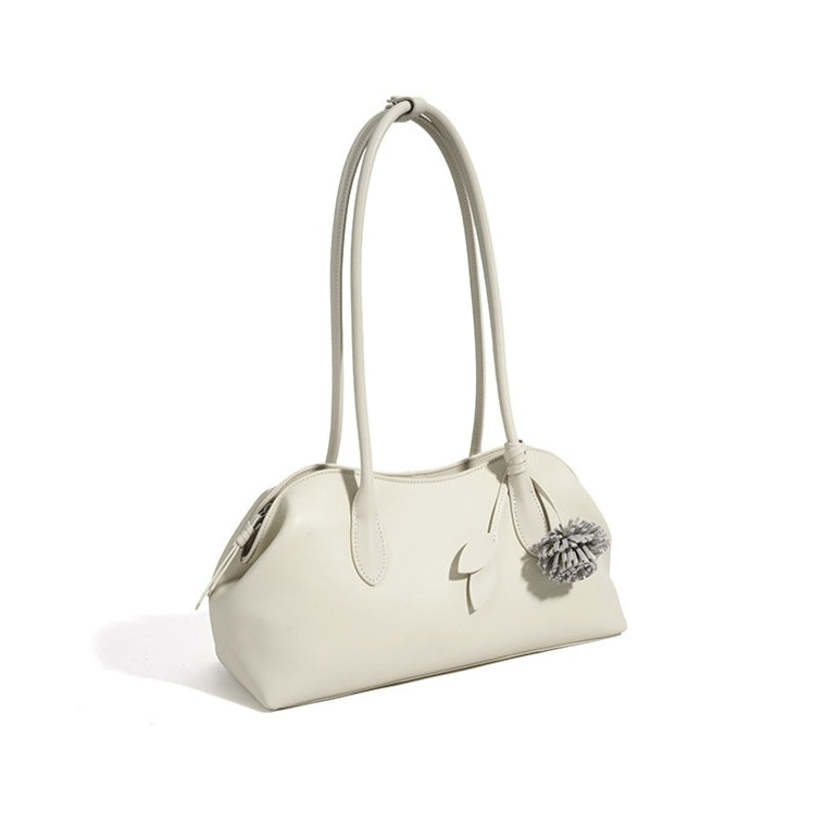 Women's Genuine Leather Curved Shoulder Clutch with Tassel Charm