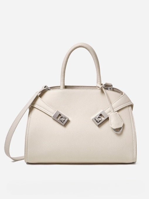 Women's Lychee-Grain Cowhide Double-Buckle Convertible Tote