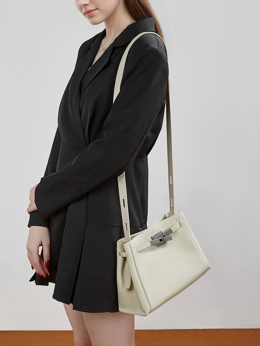 Women's Pebbled Cowhide Bucket Tote with Dual Straps