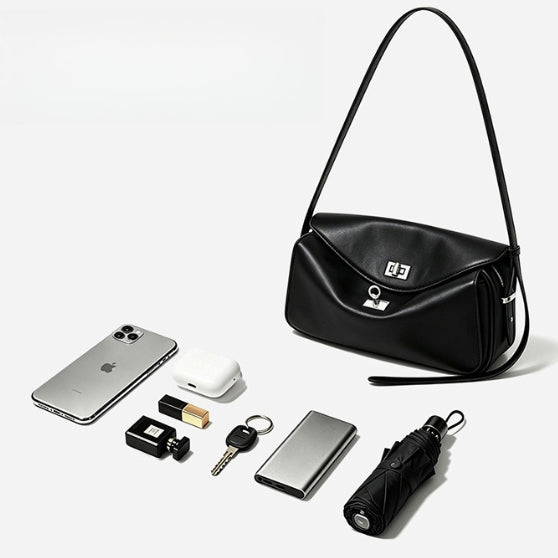Women's Genuine Leather Envelope Flap Bag with Twist-Lock