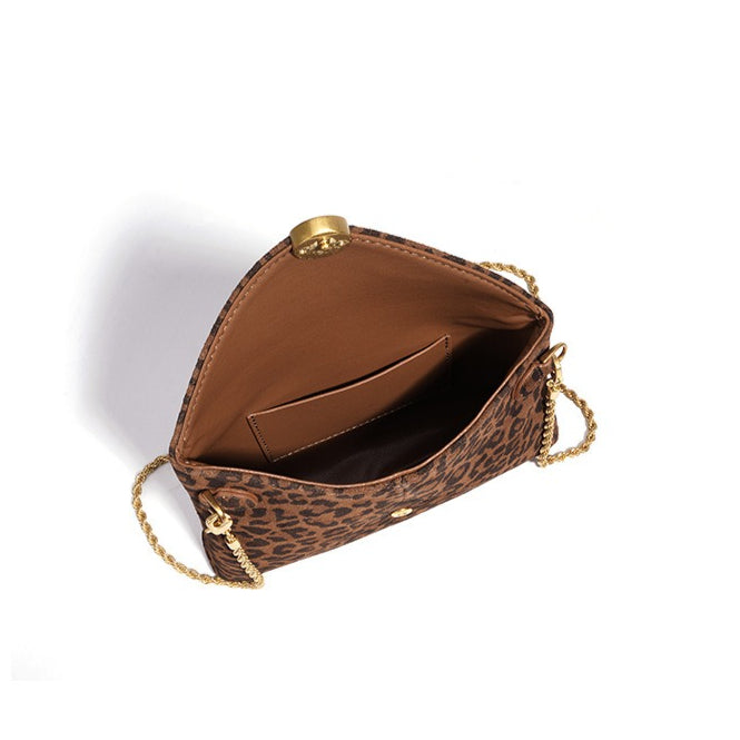 Women's Suede Leather Leopard Envelope Clutch Bag