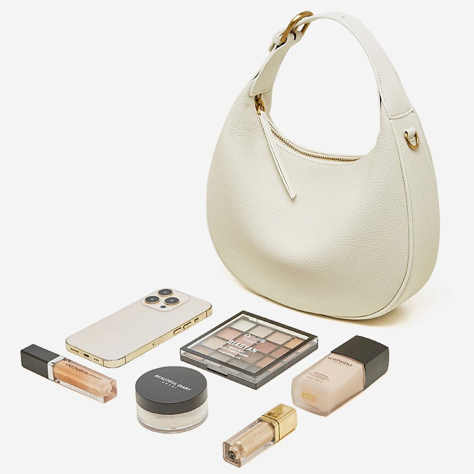 Women's Pebbled Cowhide Crescent Hobo Bag with Convertible Strap