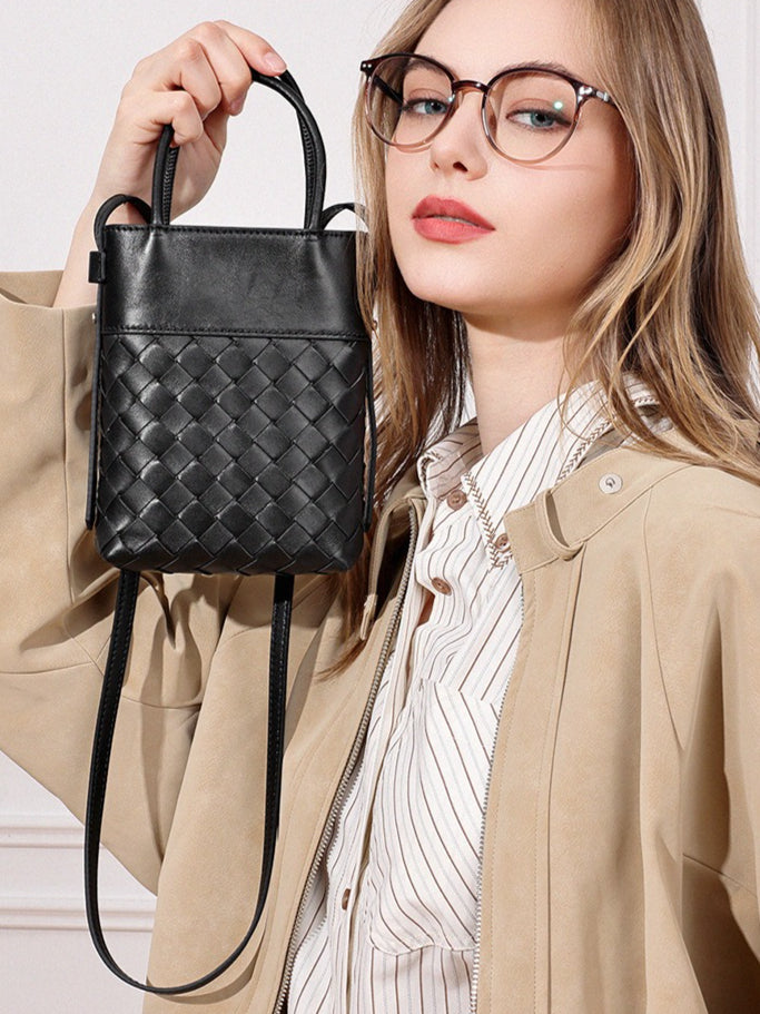 Women's Woven Lambskin Mini Tote with Adjustable Strap
