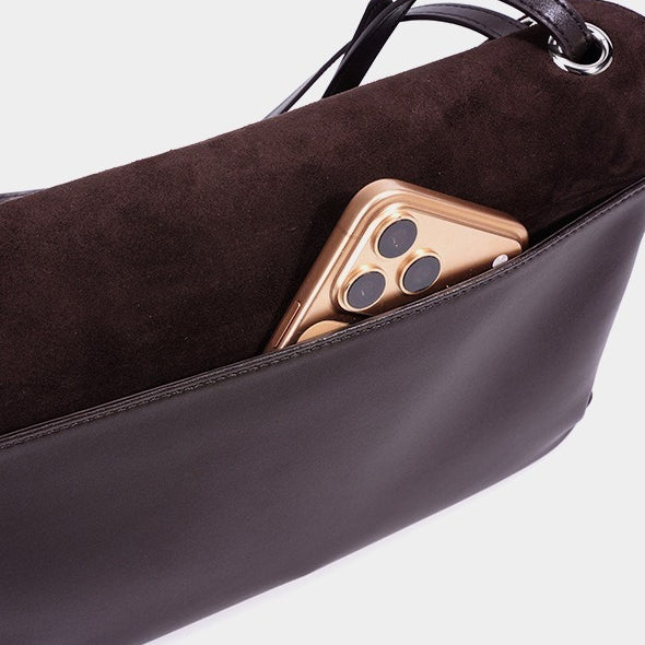 Women's Suede Leather Flap Shoulder Bag with Push-Lock